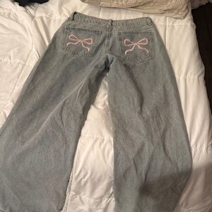 Edikted Light Blue Jeans with Pink Bow Detail